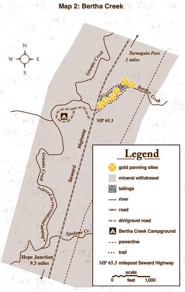 Bertha Creek Alaska Gold Panning Map