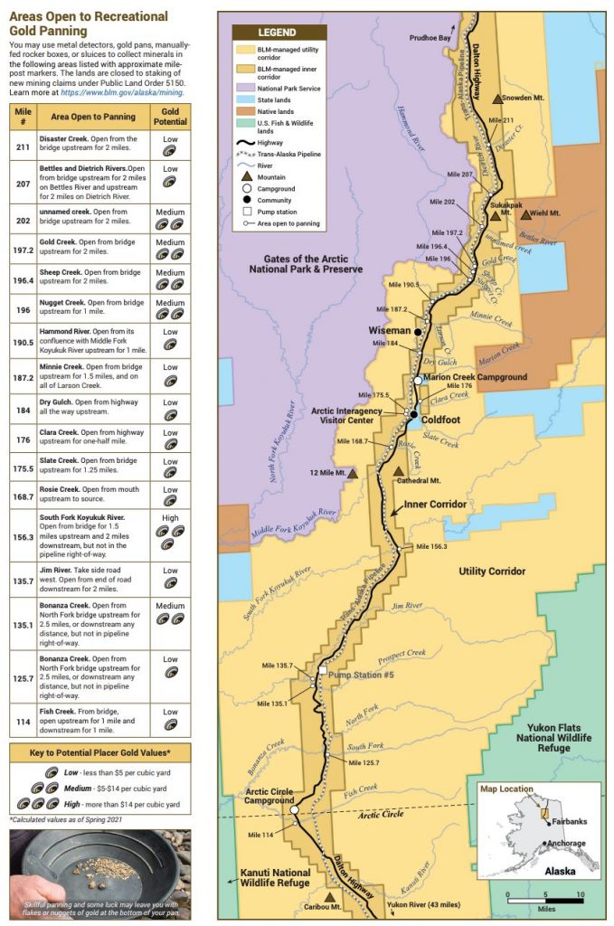 Dalton Highway Gold Panning Map